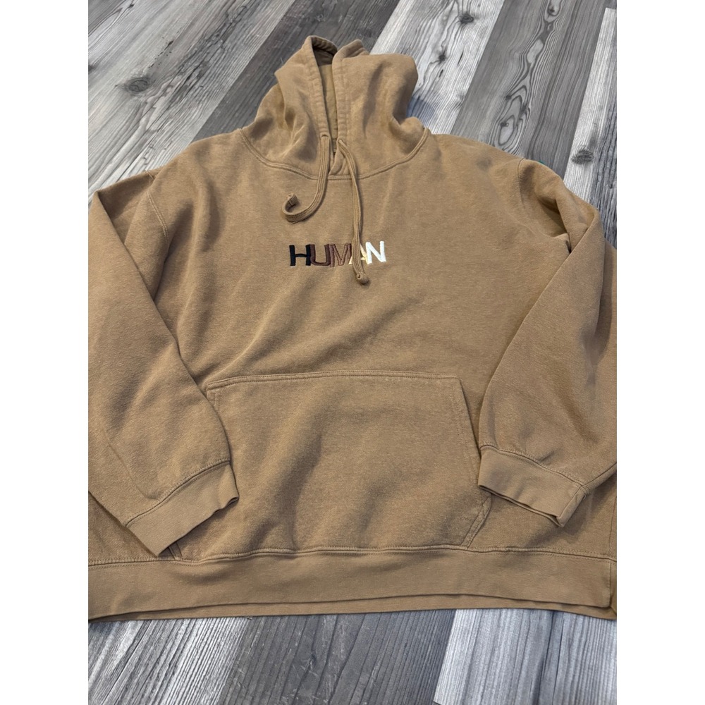 Wear The Peace Human Hoodie Tan Brown Embroidered Sweatshirt XL